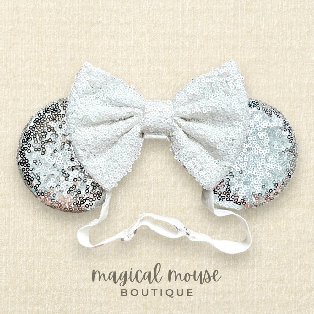 Silver Sequin Elastic Minnie Ears | Disney-Inspired Mouse Ears Headband